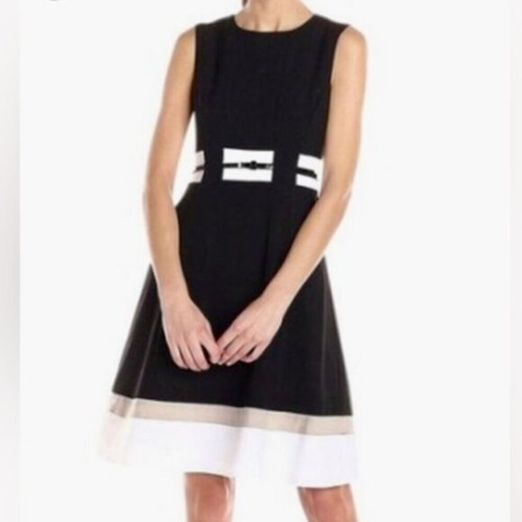 Calvin Klein Fit & Flare Colorblock Dress (belt not included) - Picture 1 of 9